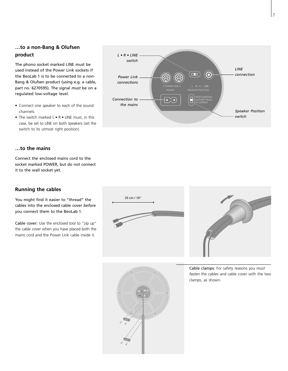 To a non-bang &olufsen product, To the mains, Running the cables | Bang & Olufsen BeoLab 1 - User Guide User Manual | Page 7 / 12