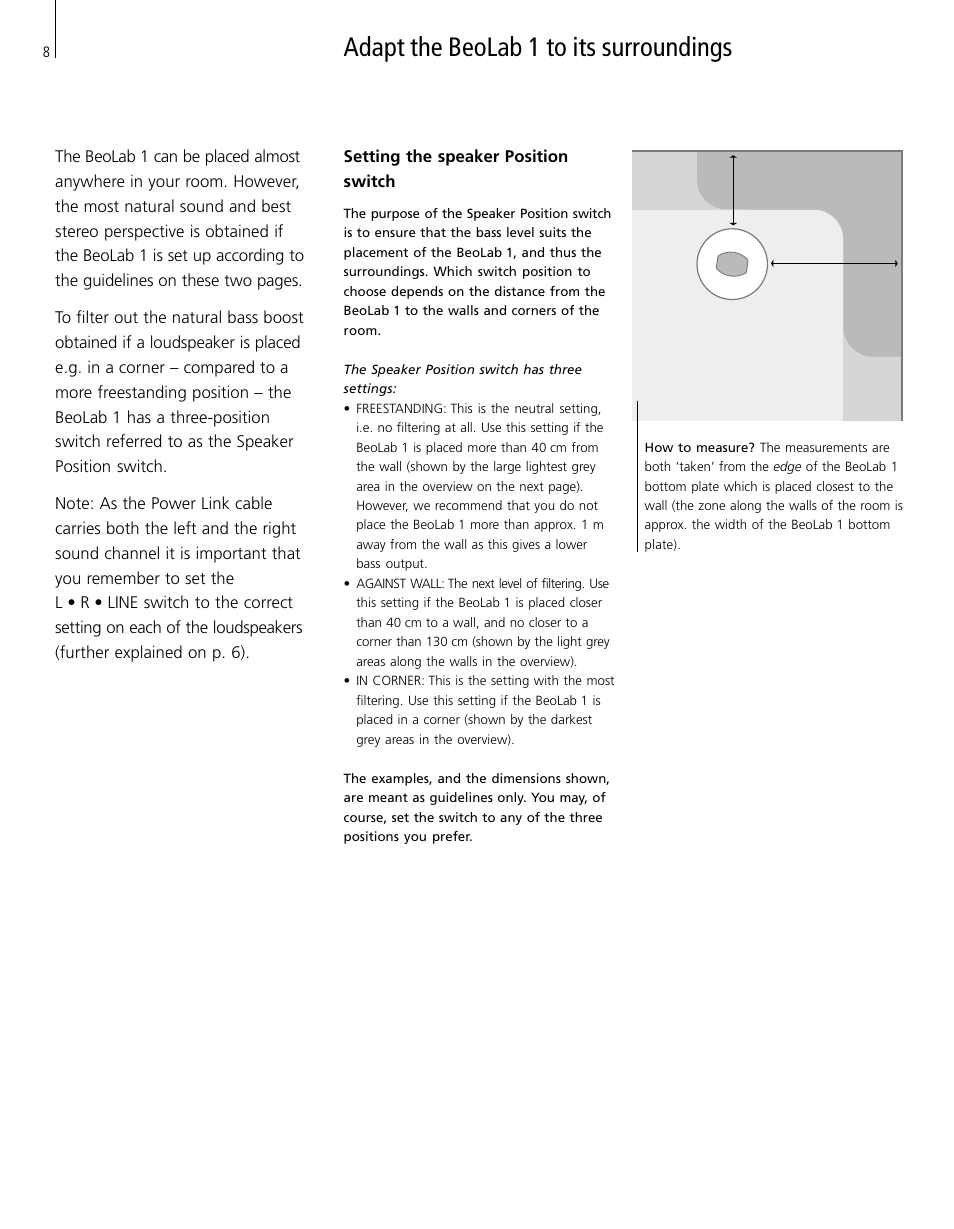 Adapt the beolab 1 to its surroundings | Bang & Olufsen BeoLab 1 - User Guide User Manual | Page 8 / 12