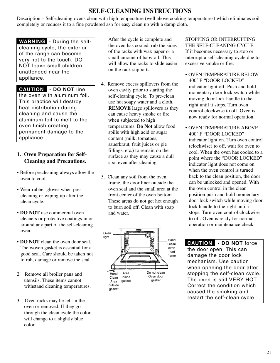 Self-cleaning instructions | Brown Stove Works 60 Range User Manual | Page 21 / 36