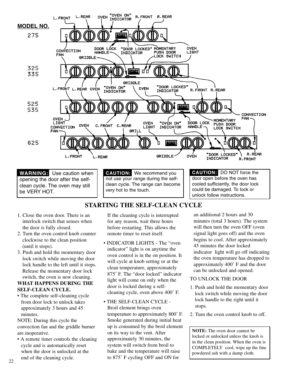 Starting the self-clean cycle | Brown Stove Works 60 Range User Manual | Page 22 / 36