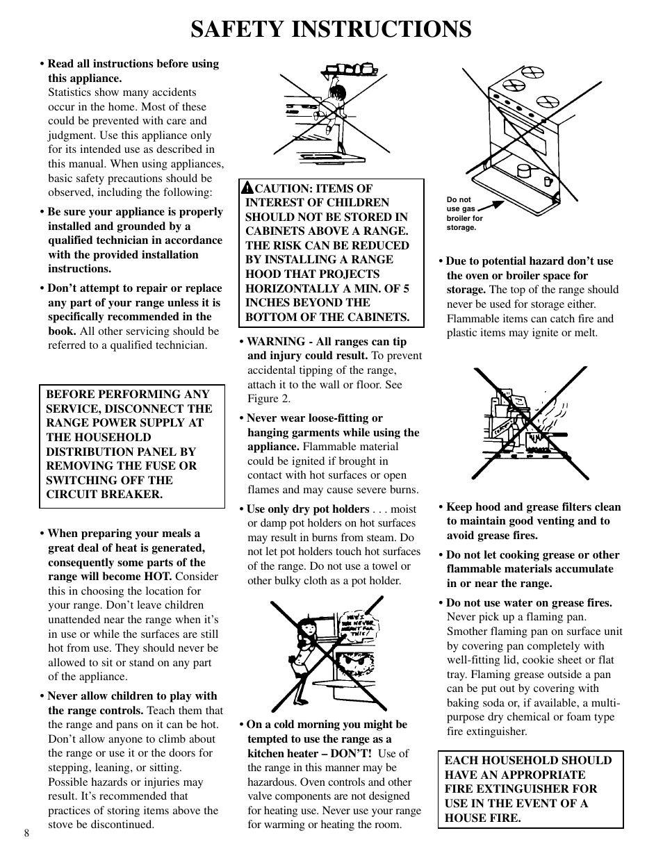 Safety instructions | Brown Stove Works 60 Range User Manual | Page 8 / 36