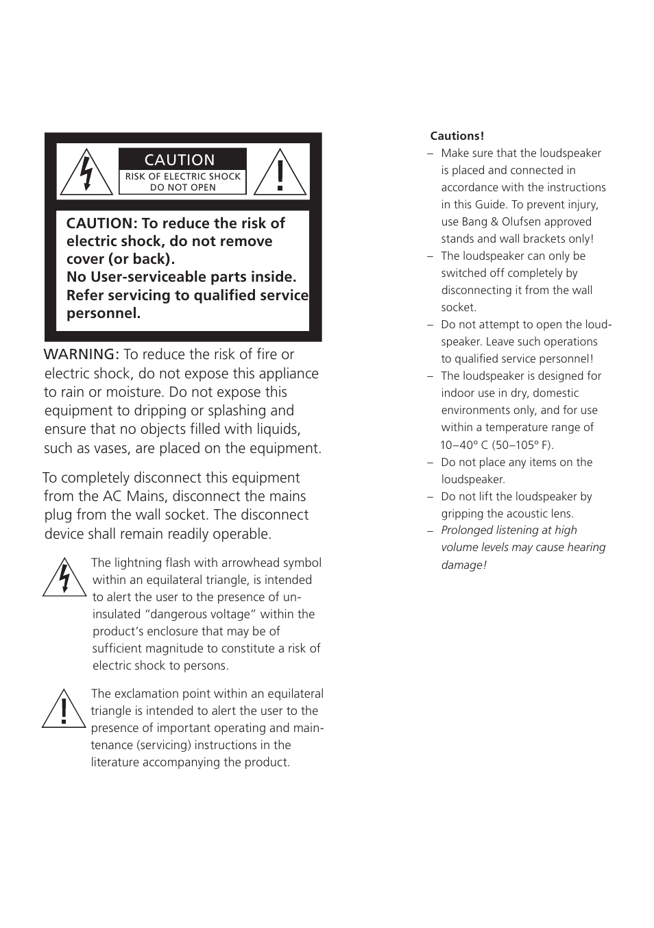 Caution | Bang & Olufsen BeoLab 10 - User Guide User Manual | Page 2 / 12