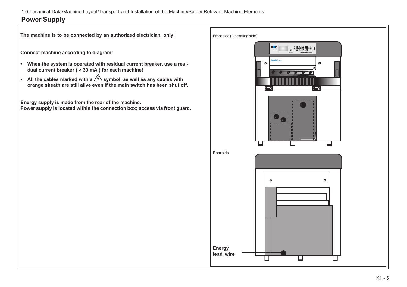 Power supply | Baumfolder Baumcut Programmable 26.4 User Manual | Page 13 / 104