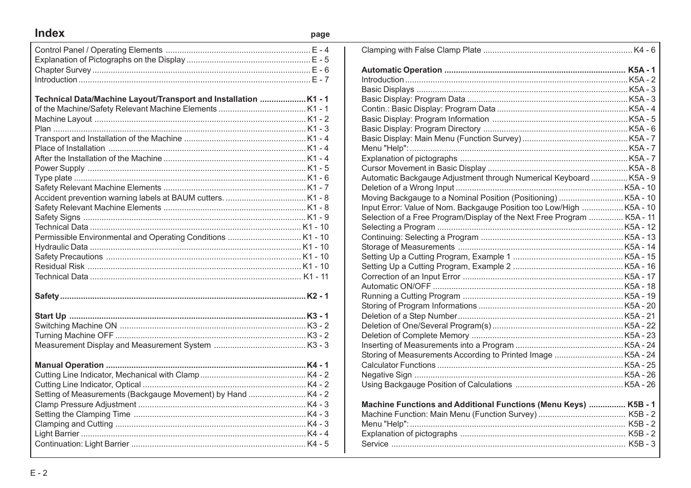 Index | Baumfolder Baumcut Programmable 26.4 User Manual | Page 2 / 104