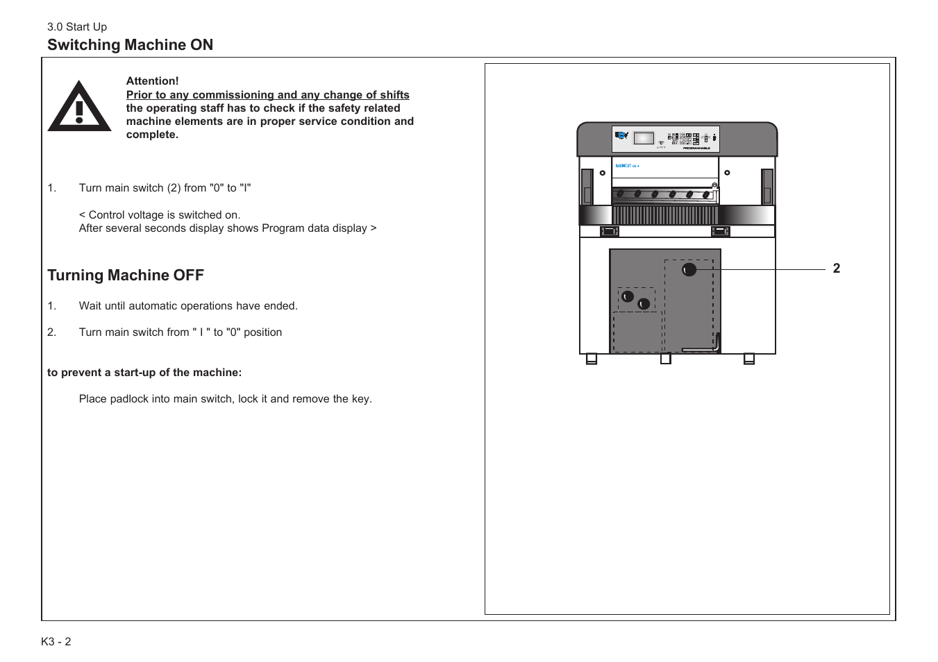 Switching machine on, Turning machine off | Baumfolder Baumcut Programmable 26.4 User Manual | Page 26 / 104