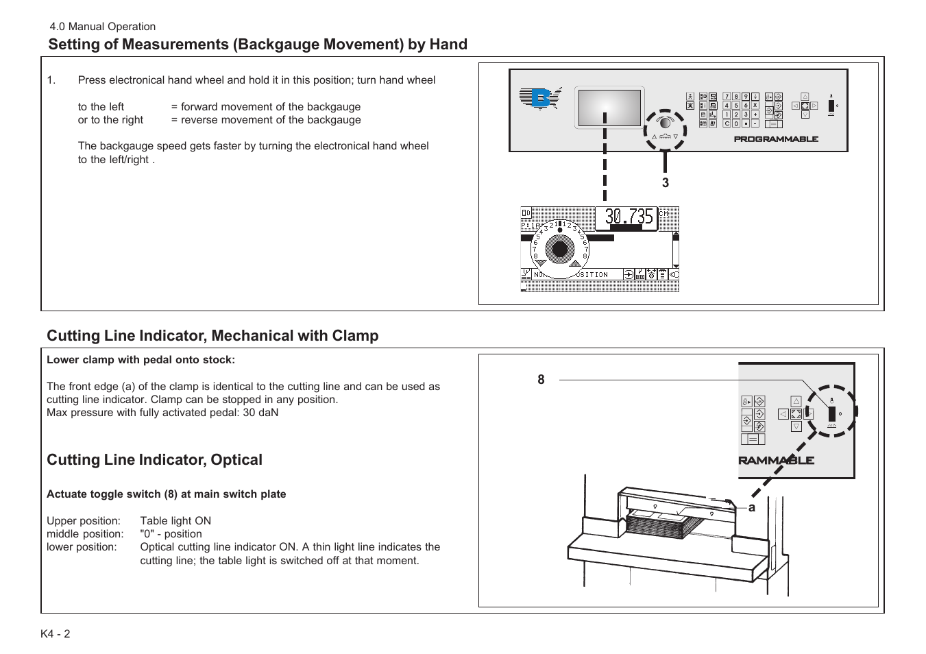 Cutting line indicator, mechanical with clamp, Cutting line indicator, optical, Rammable programmable | Baumfolder Baumcut Programmable 26.4 User Manual | Page 30 / 104