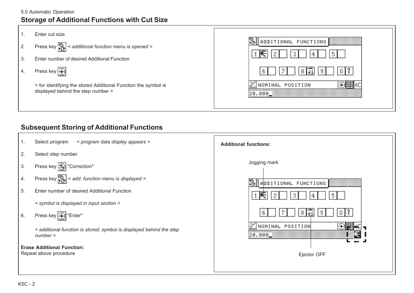Storage of additional functions with cut size, Subsequent storing of additional functions | Baumfolder Baumcut Programmable 26.4 User Manual | Page 80 / 104