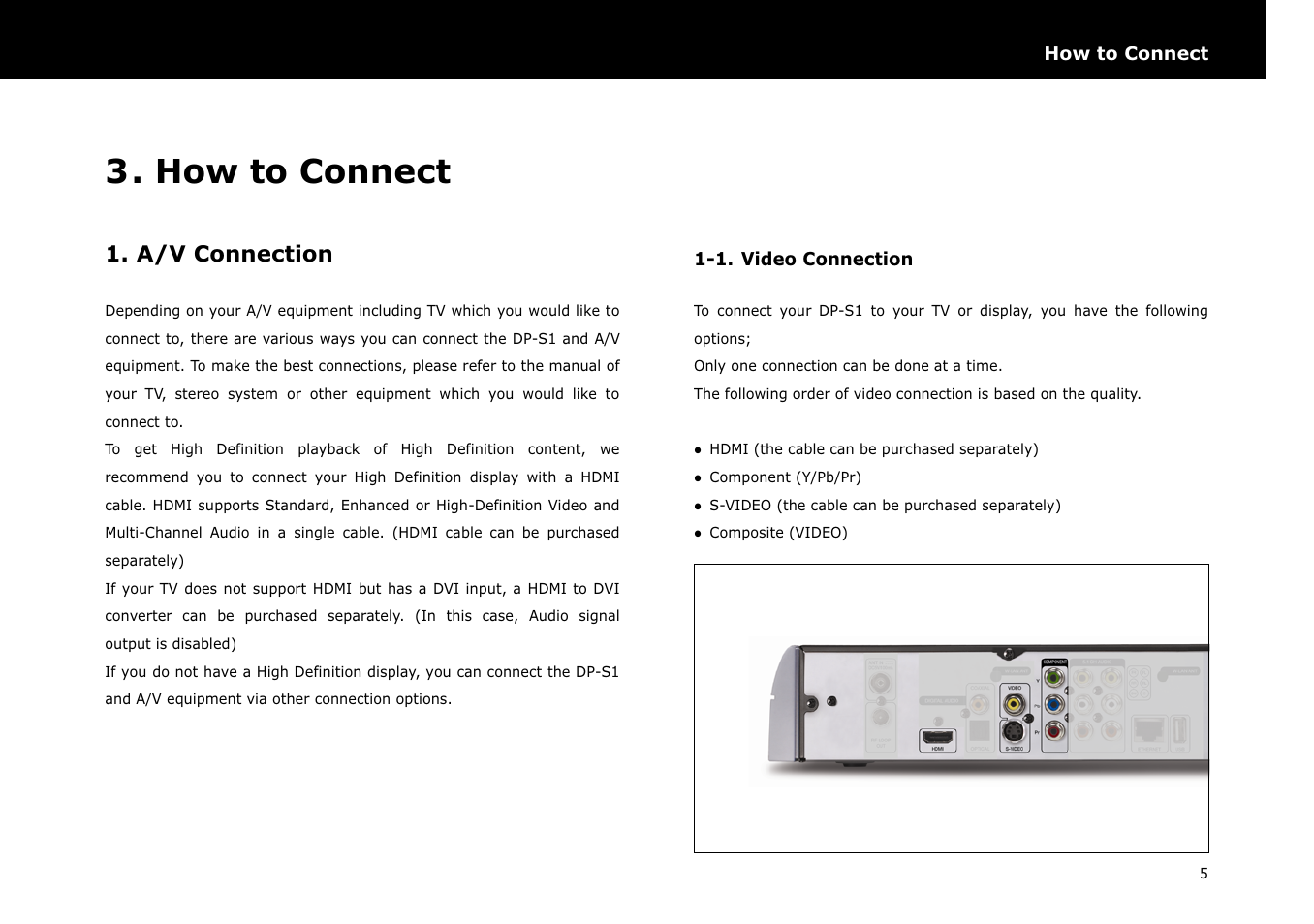 How to connect, A/v connection | Beyonwiz DP-S1 User Manual | Page 12 / 83