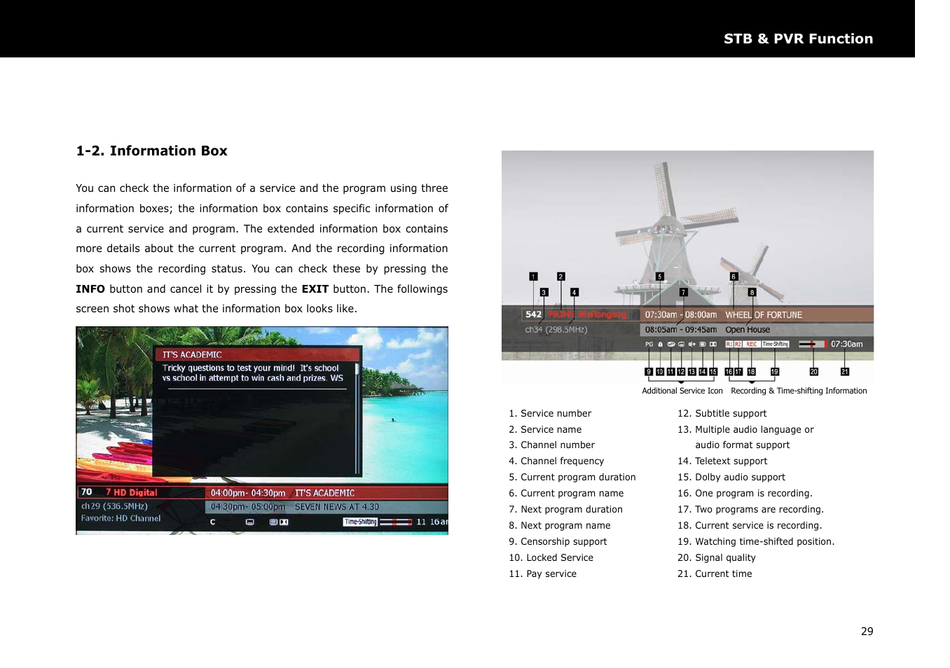 Stb & pvr function, 2. information box | Beyonwiz DP-S1 User Manual | Page 36 / 83