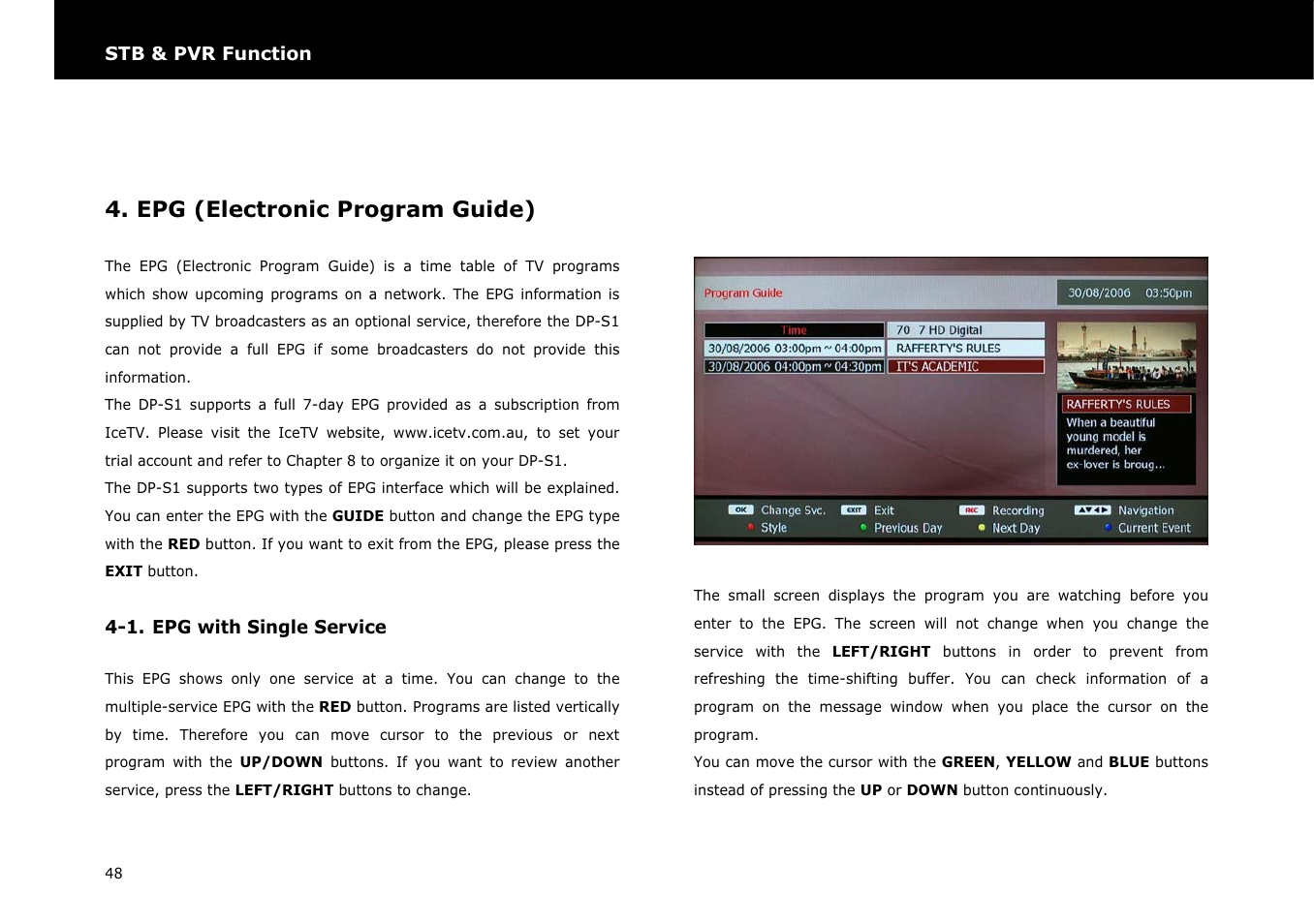 Epg (electronic program guide) | Beyonwiz DP-S1 User Manual | Page 55 / 83