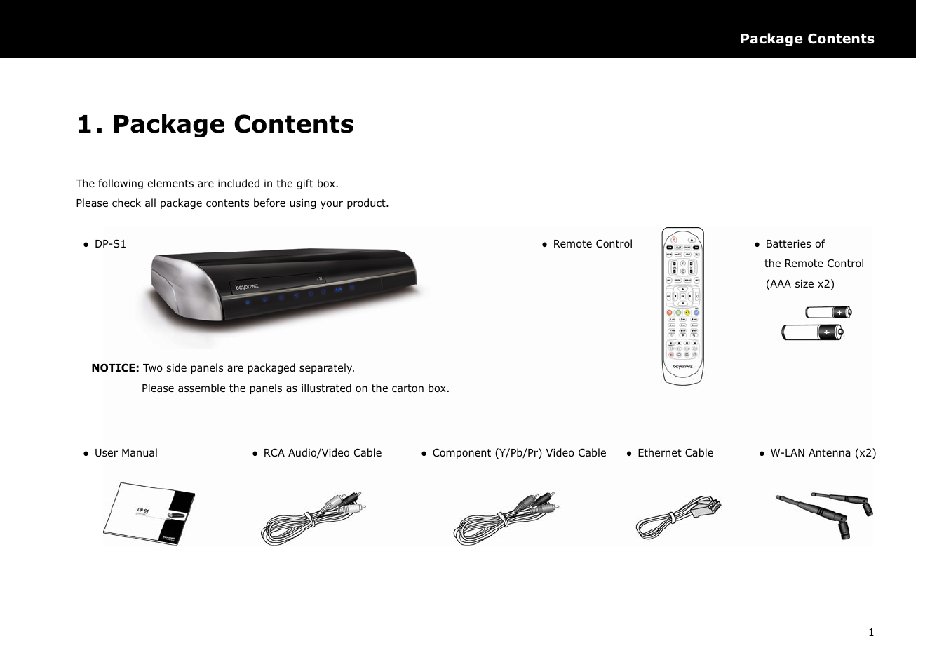 Package contents | Beyonwiz DP-S1 User Manual | Page 8 / 83