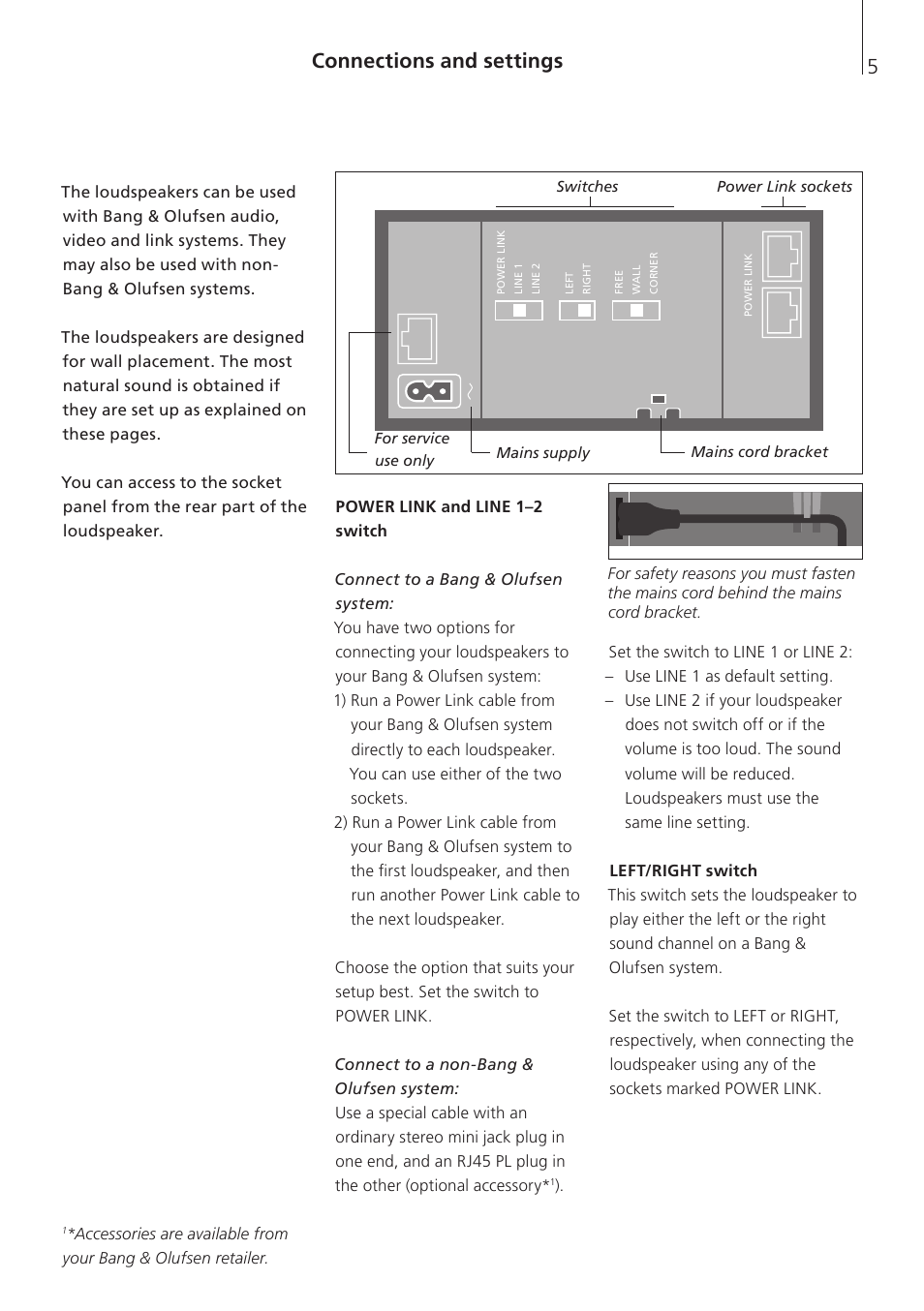 Connections and settings | Bang & Olufsen BeoLab 12-1 - User Guide User Manual | Page 5 / 8