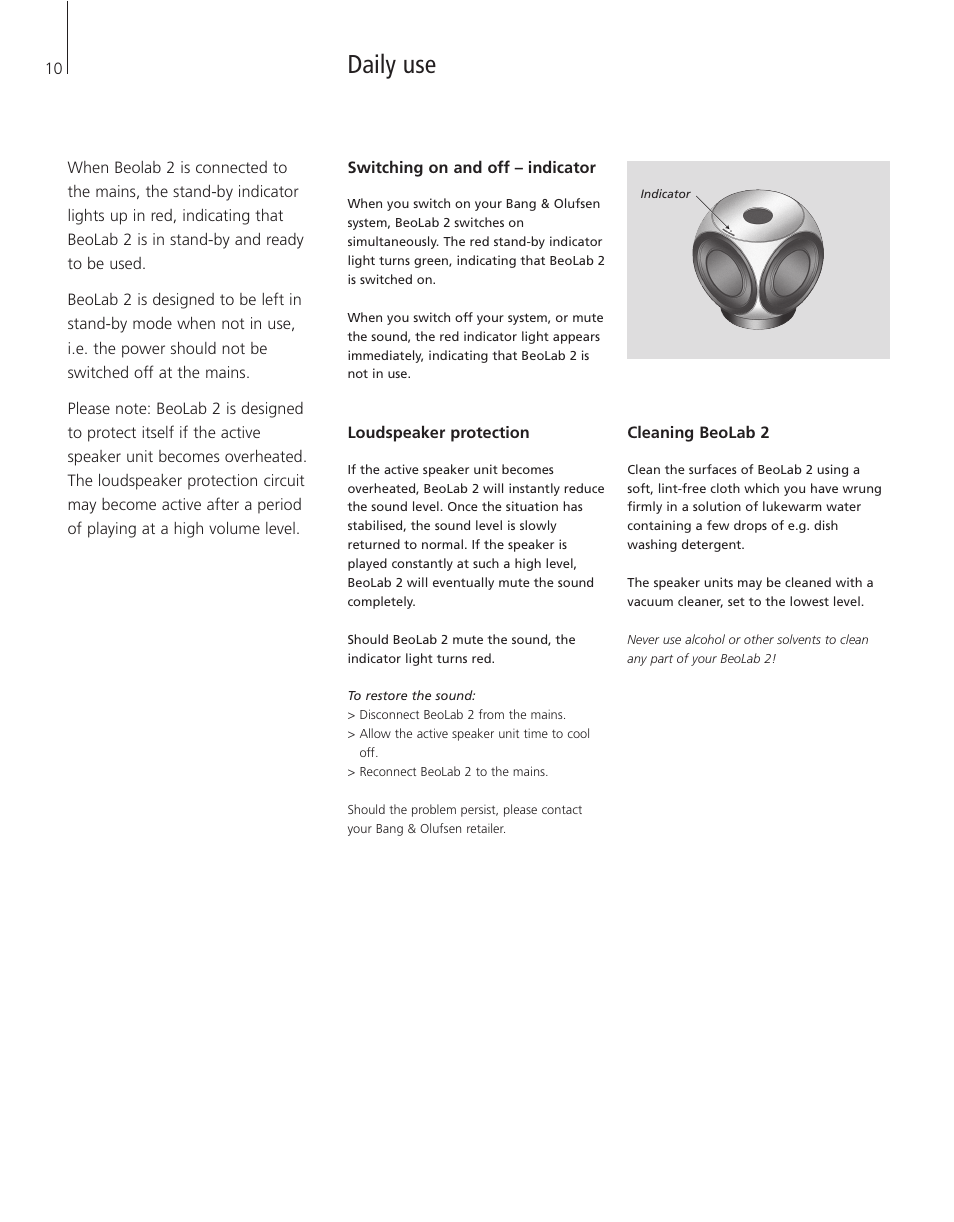Daily use | Bang & Olufsen BeoLab 2 - User Guide User Manual | Page 10 / 12