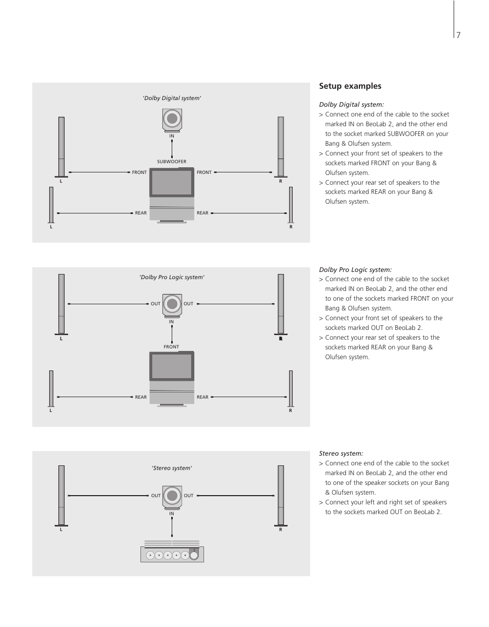 7setup examples | Bang & Olufsen BeoLab 2 - User Guide User Manual | Page 7 / 12