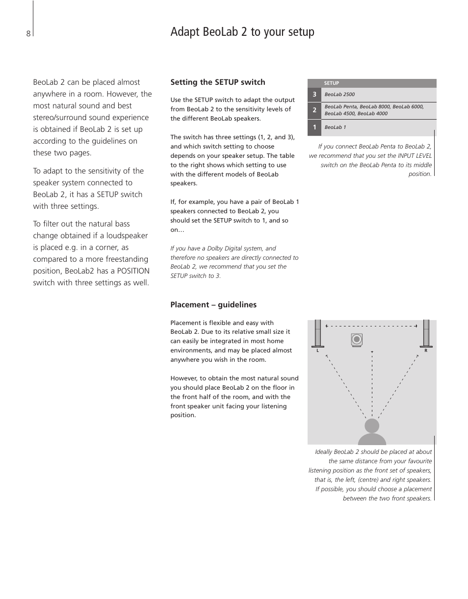 Adapt beolab 2 to your setup | Bang & Olufsen BeoLab 2 - User Guide User Manual | Page 8 / 12