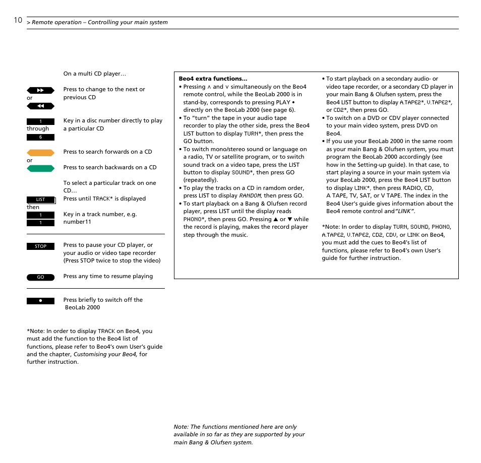 Beo4 extra functions | Bang & Olufsen BeoLab 2000 - User Guide User Manual | Page 10 / 12