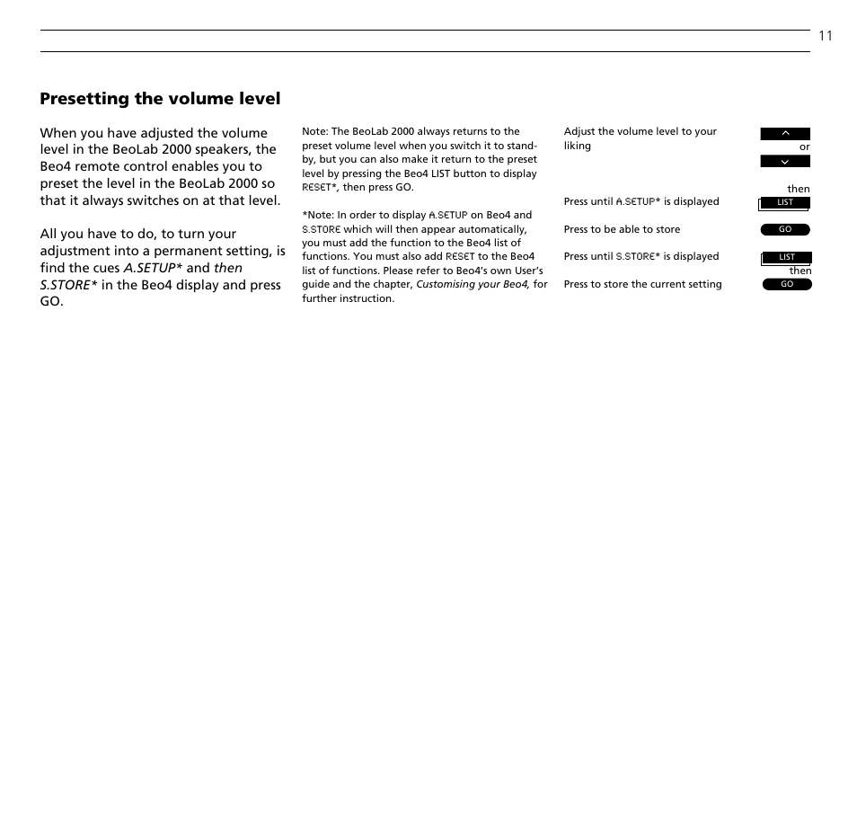 Presetting the volume level | Bang & Olufsen BeoLab 2000 - User Guide User Manual | Page 11 / 12