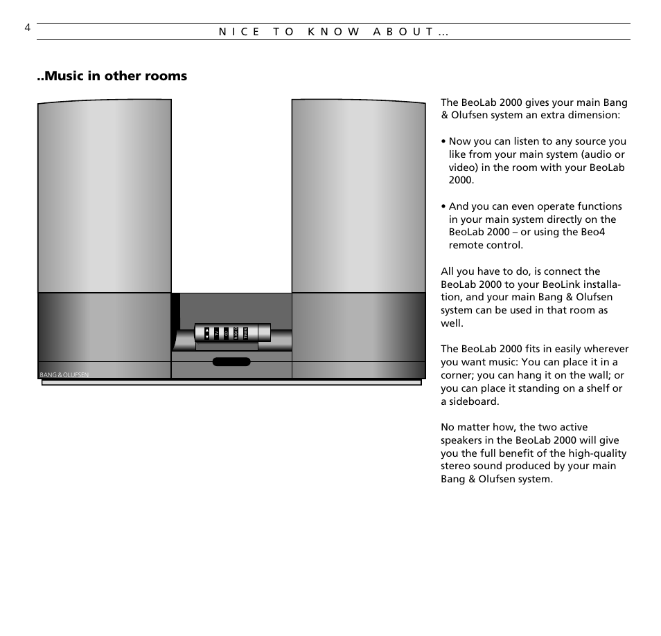 Nice to know about, Music in other rooms | Bang & Olufsen BeoLab 2000 - User Guide User Manual | Page 4 / 12