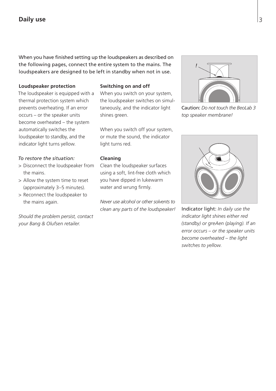 Daily use | Bang & Olufsen BeoLab 3 - User Guide User Manual | Page 3 / 13