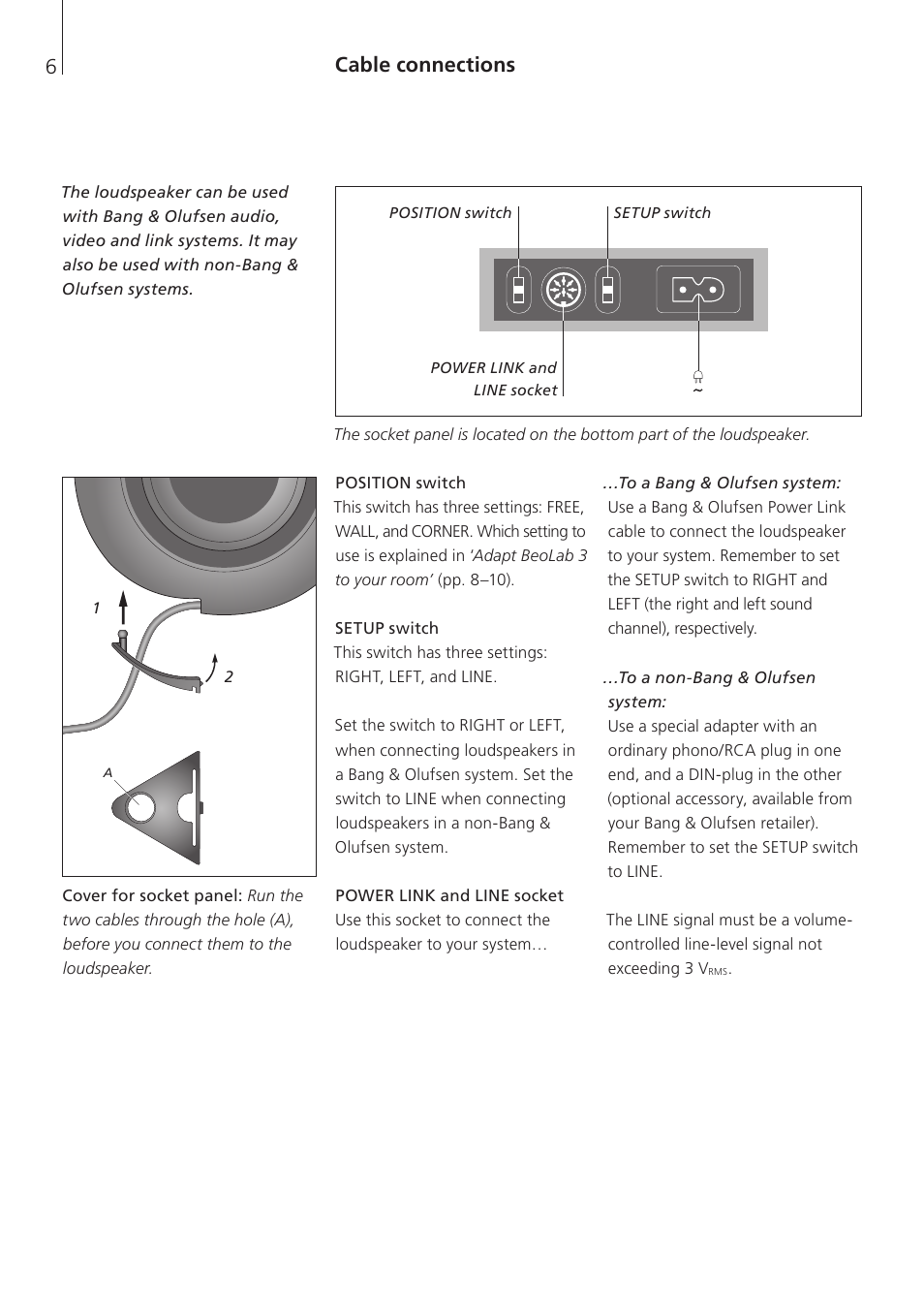 Cable connections | Bang & Olufsen BeoLab 3 - User Guide User Manual | Page 6 / 13