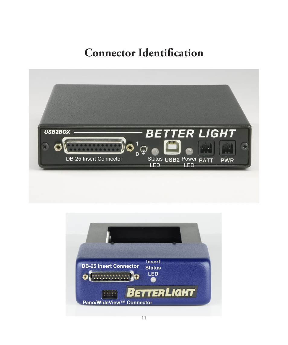 Connector identiﬁcation | Better Light 7 User Manual | Page 11 / 99