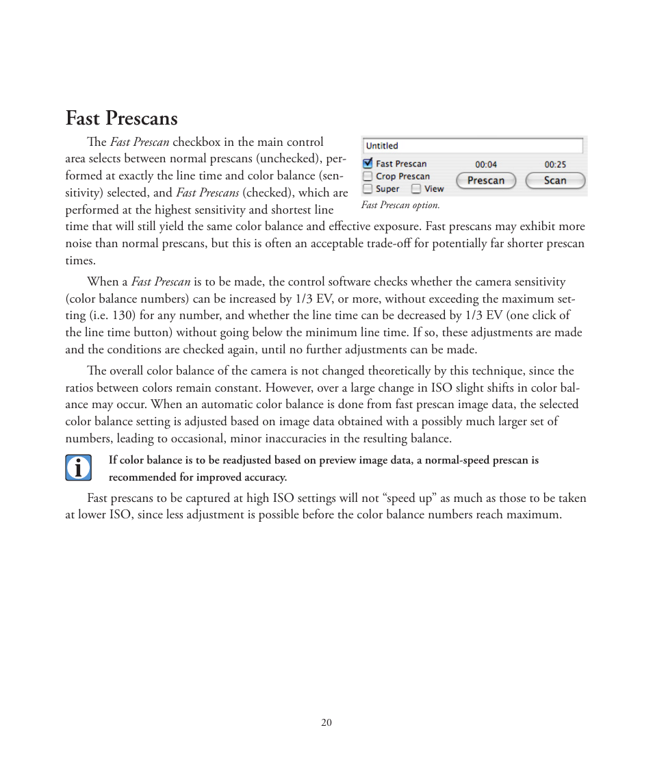 Fast prescans | Better Light 7 User Manual | Page 20 / 99