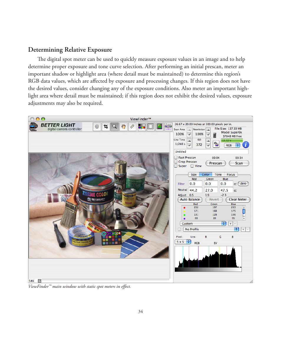 Determining relative exposure | Better Light 7 User Manual | Page 34 / 99