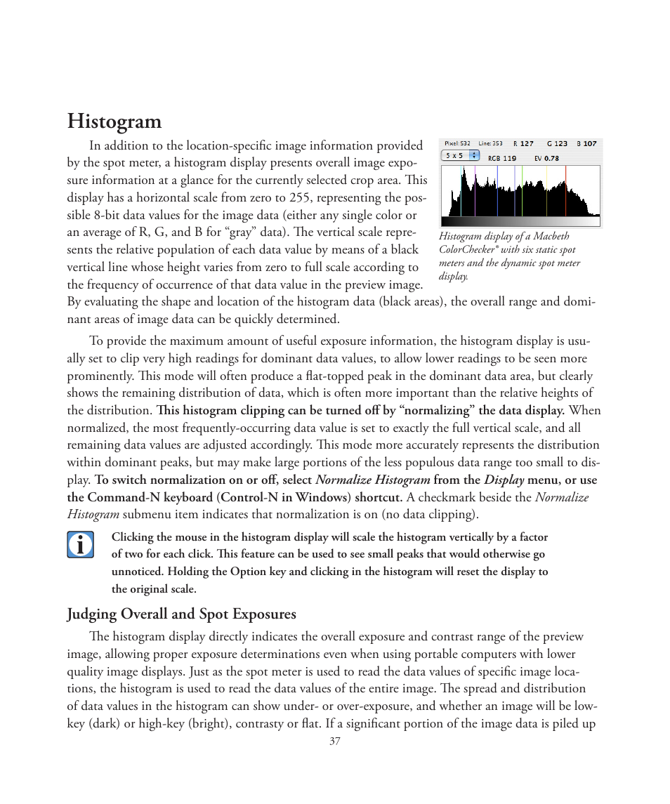 Histogram, Judging overall and spot exposures | Better Light 7 User Manual | Page 37 / 99