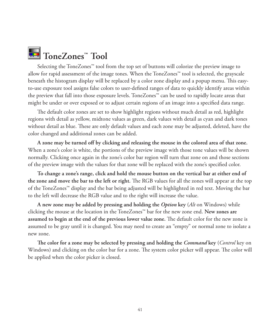 Tonezones, Tool | Better Light 7 User Manual | Page 41 / 99