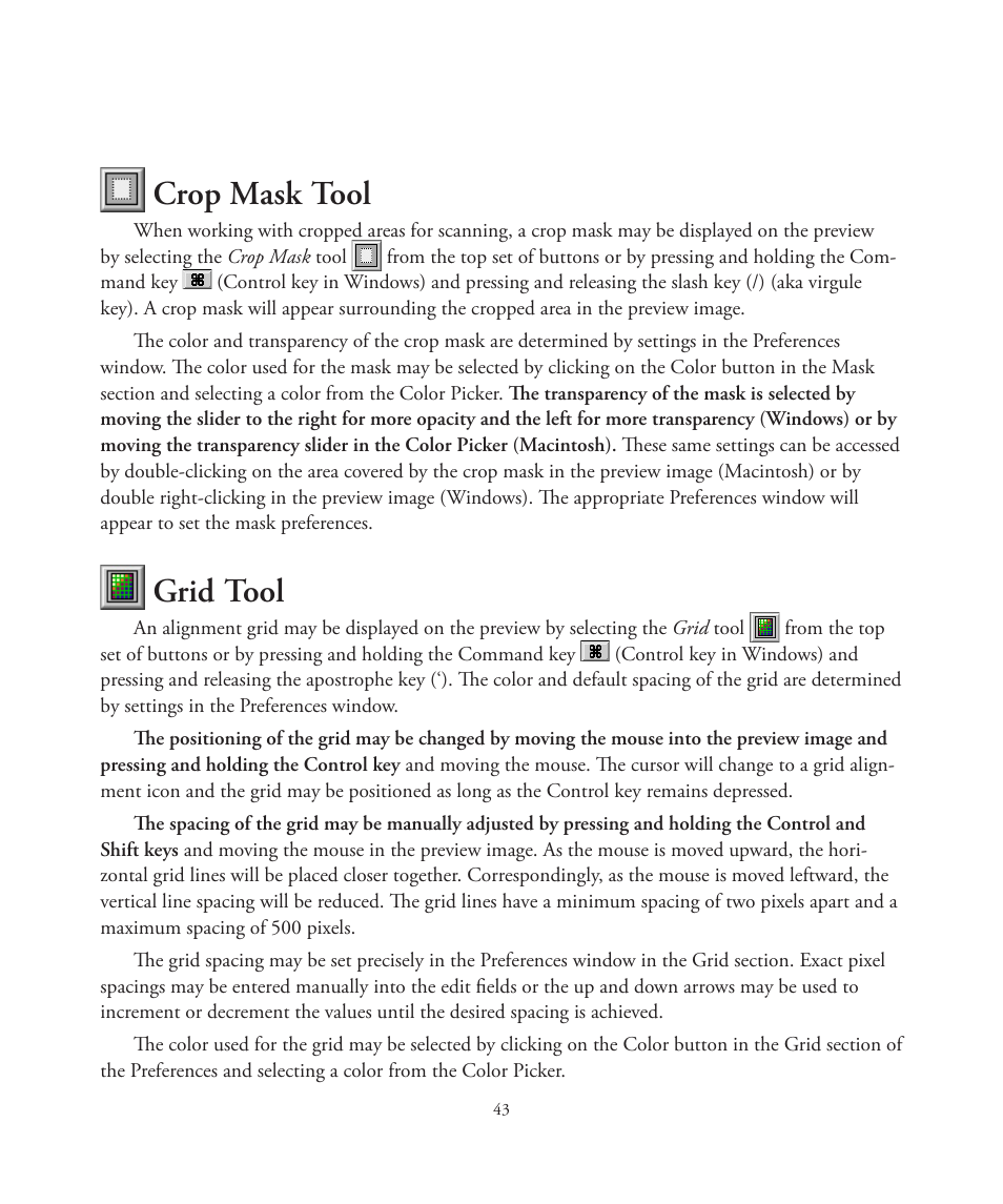 Crop mask tool, Grid tool | Better Light 7 User Manual | Page 43 / 99
