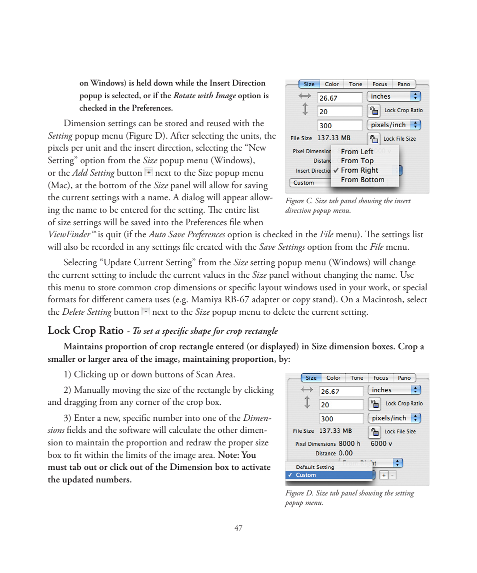 Lock crop ratio | Better Light 7 User Manual | Page 47 / 99