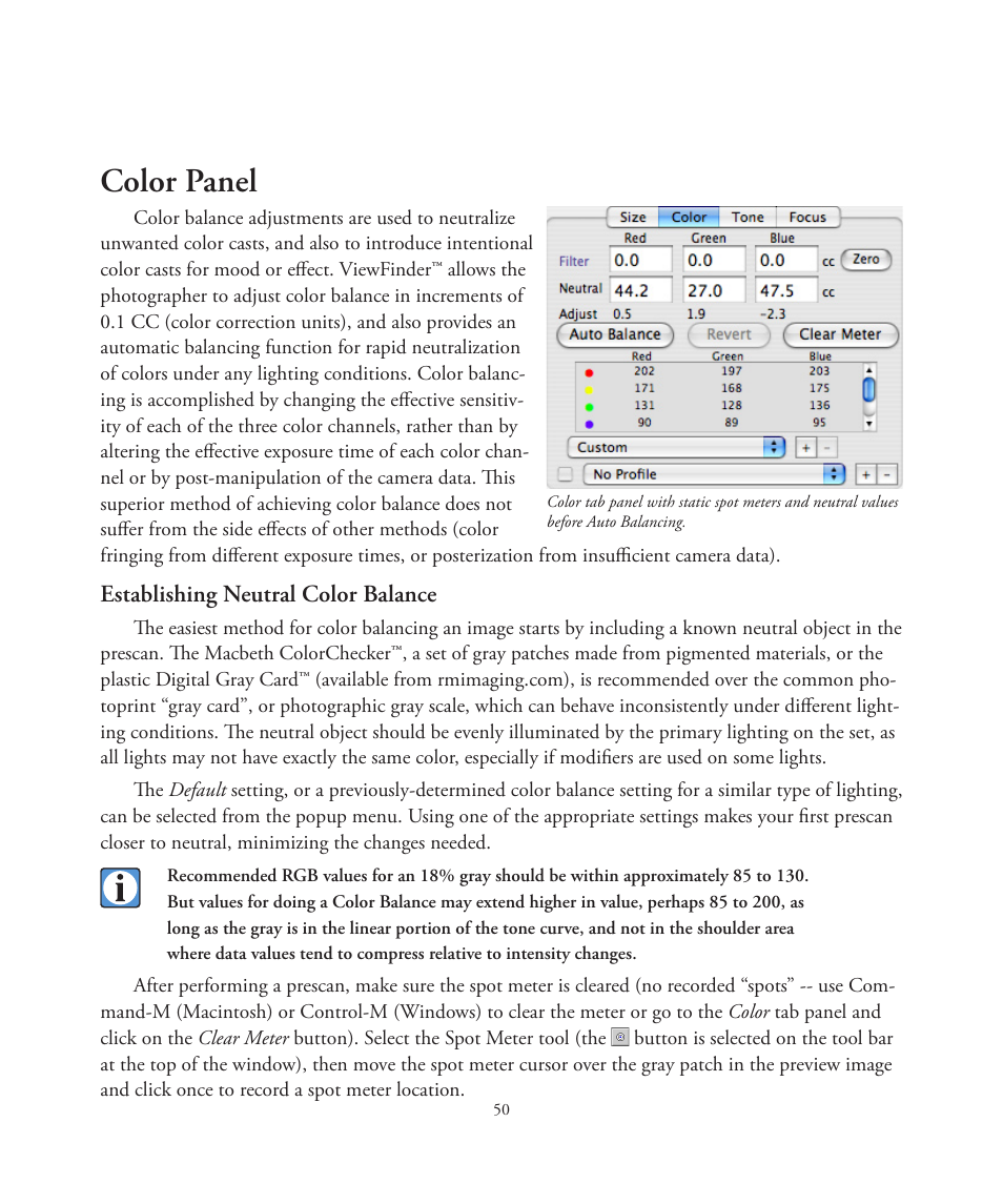 Color panel | Better Light 7 User Manual | Page 50 / 99