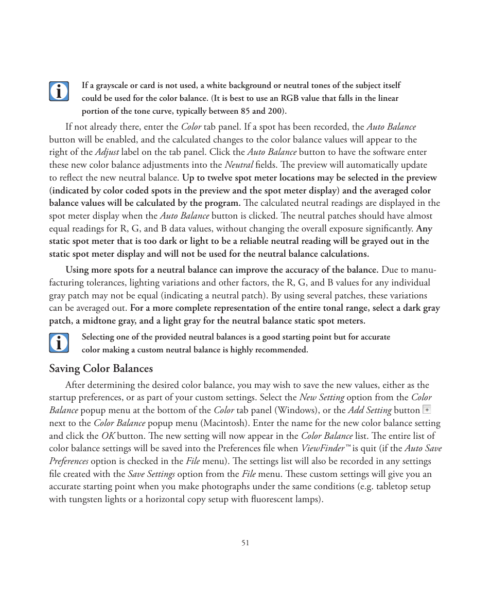 Saving color balances | Better Light 7 User Manual | Page 51 / 99