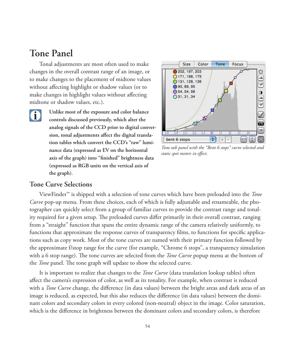 Tone panel | Better Light 7 User Manual | Page 54 / 99