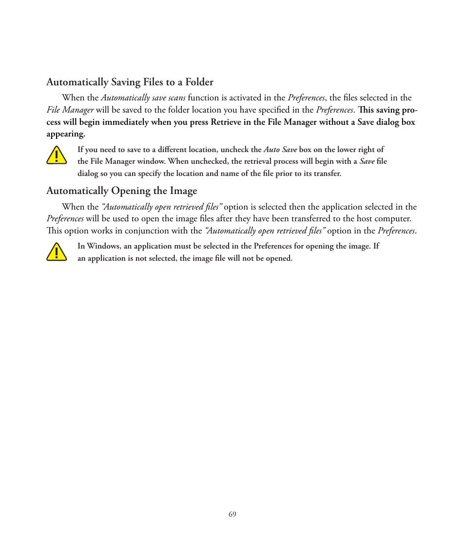 Automatically saving files to a folder, Automatically opening the image | Better Light 7 User Manual | Page 69 / 99
