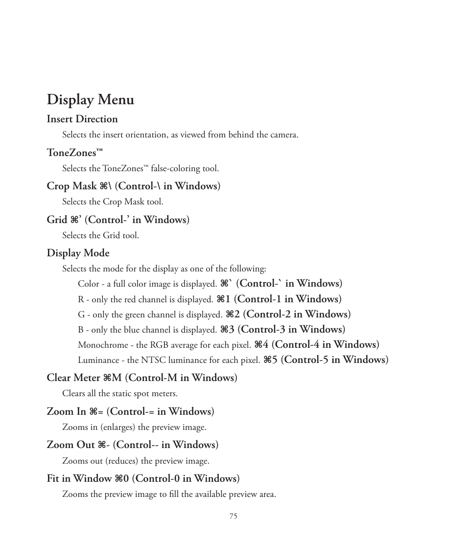 Display menu | Better Light 7 User Manual | Page 75 / 99