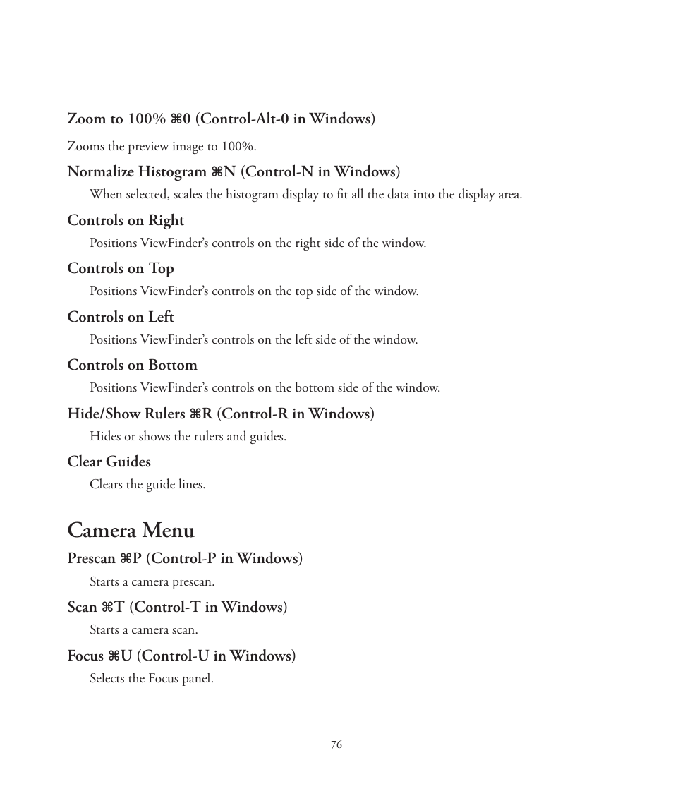 Camera menu | Better Light 7 User Manual | Page 76 / 99