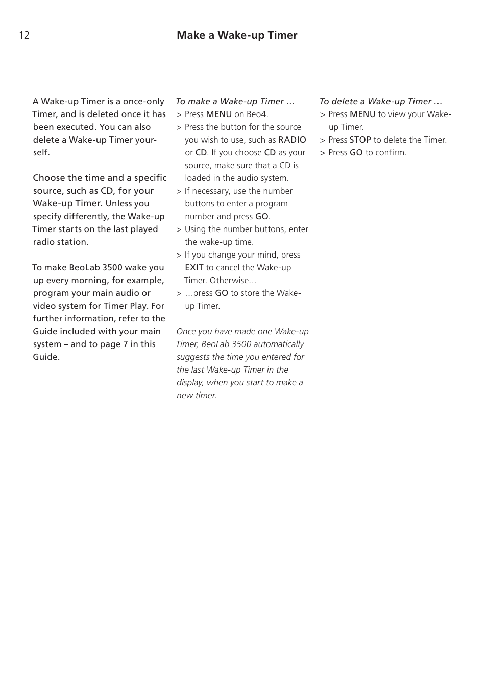 Make a wake-up timer | Bang & Olufsen BeoLab 3500 - User Guide User Manual | Page 12 / 28