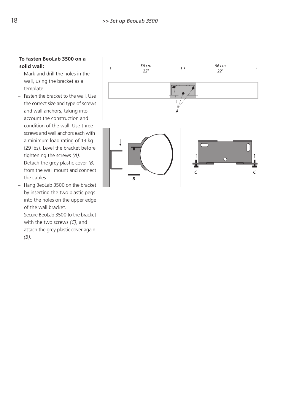 To fasten beolab 3500 on a solid wall | Bang & Olufsen BeoLab 3500 - User Guide User Manual | Page 18 / 28