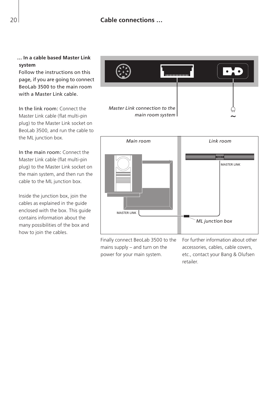 Cable connections, In a cable based master link system | Bang & Olufsen BeoLab 3500 - User Guide User Manual | Page 20 / 28