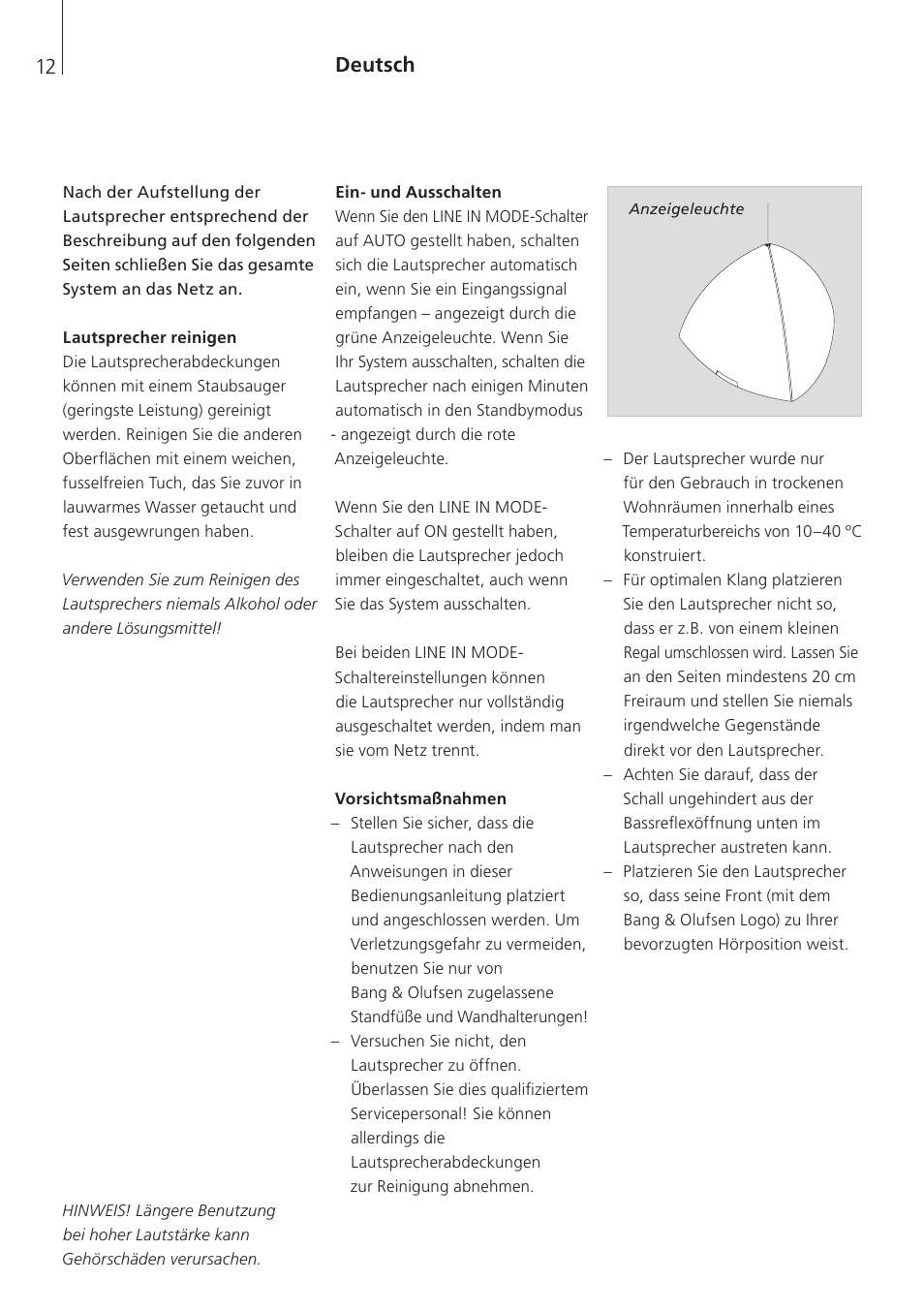 Deutsch, Deutsch (german) , 12 | Bang & Olufsen BeoLab 4 PC - User Guide User Manual | Page 12 / 76