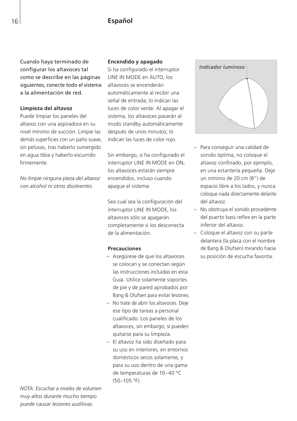Español, Español (spanish) , 16 | Bang & Olufsen BeoLab 4 PC - User Guide User Manual | Page 16 / 76