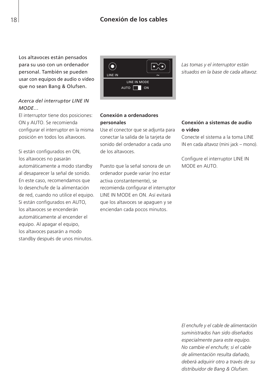 Conexión de los cables | Bang & Olufsen BeoLab 4 PC - User Guide User Manual | Page 18 / 76