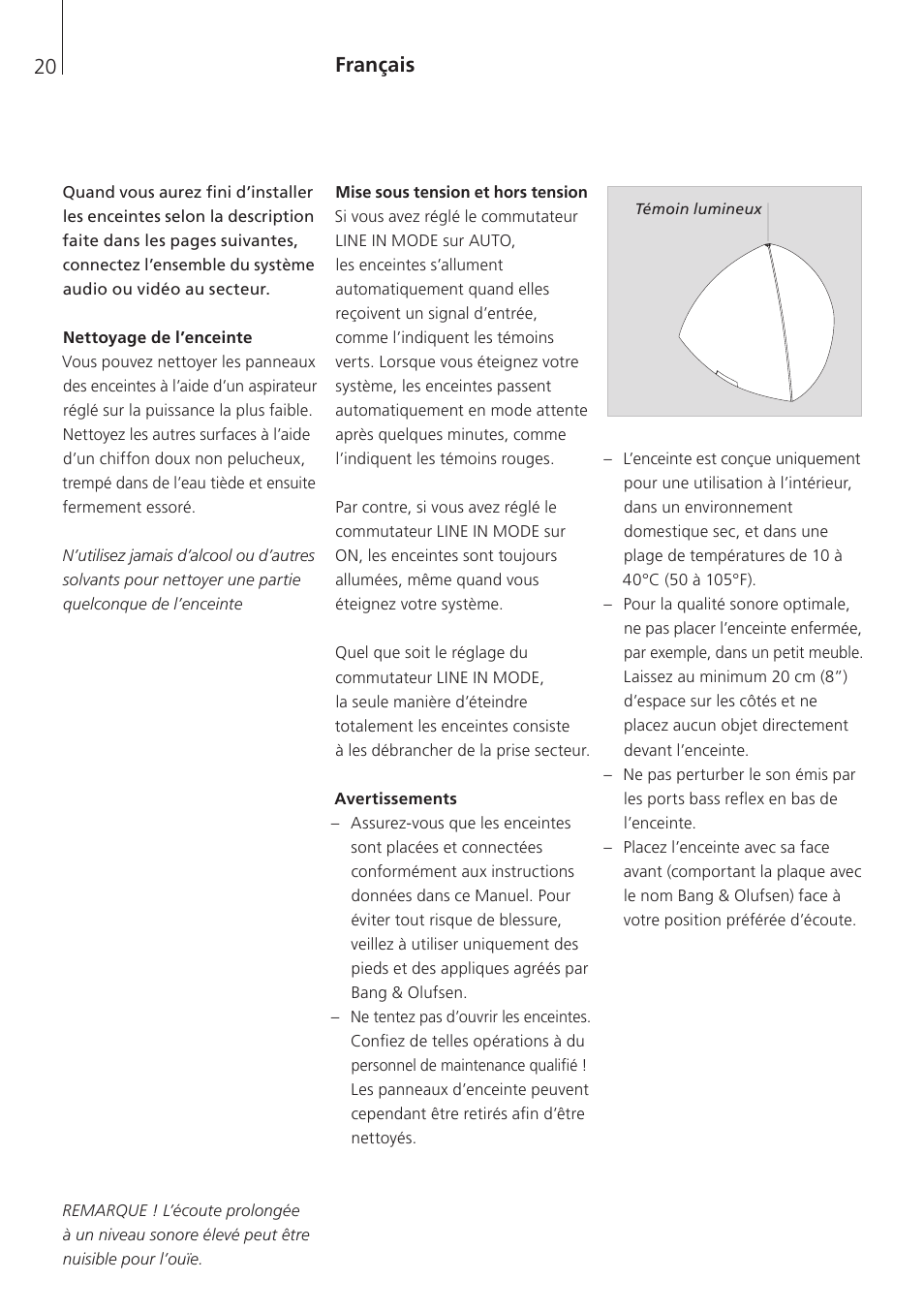 Français, Français (french) , 20 | Bang & Olufsen BeoLab 4 PC - User Guide User Manual | Page 20 / 76