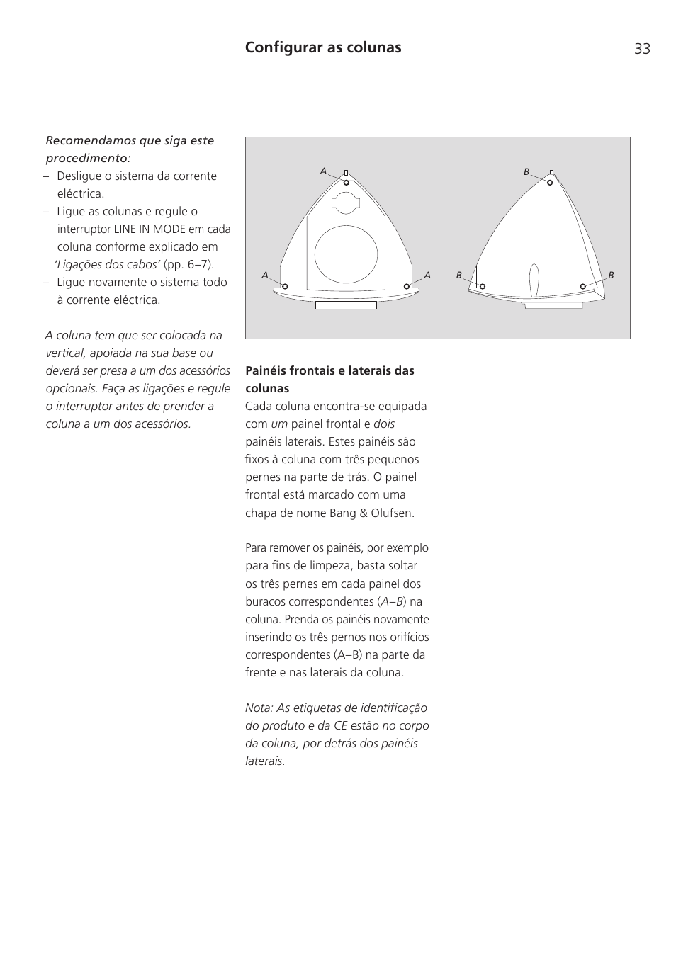 Configurar as colunas | Bang & Olufsen BeoLab 4 PC - User Guide User Manual | Page 33 / 76