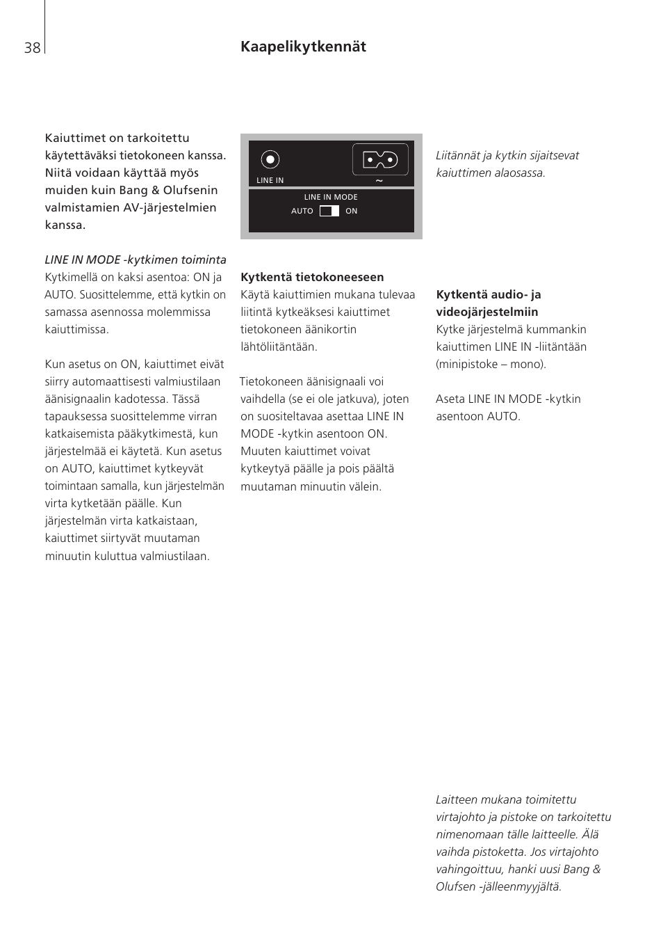 Kaapelikytkennät | Bang & Olufsen BeoLab 4 PC - User Guide User Manual | Page 38 / 76