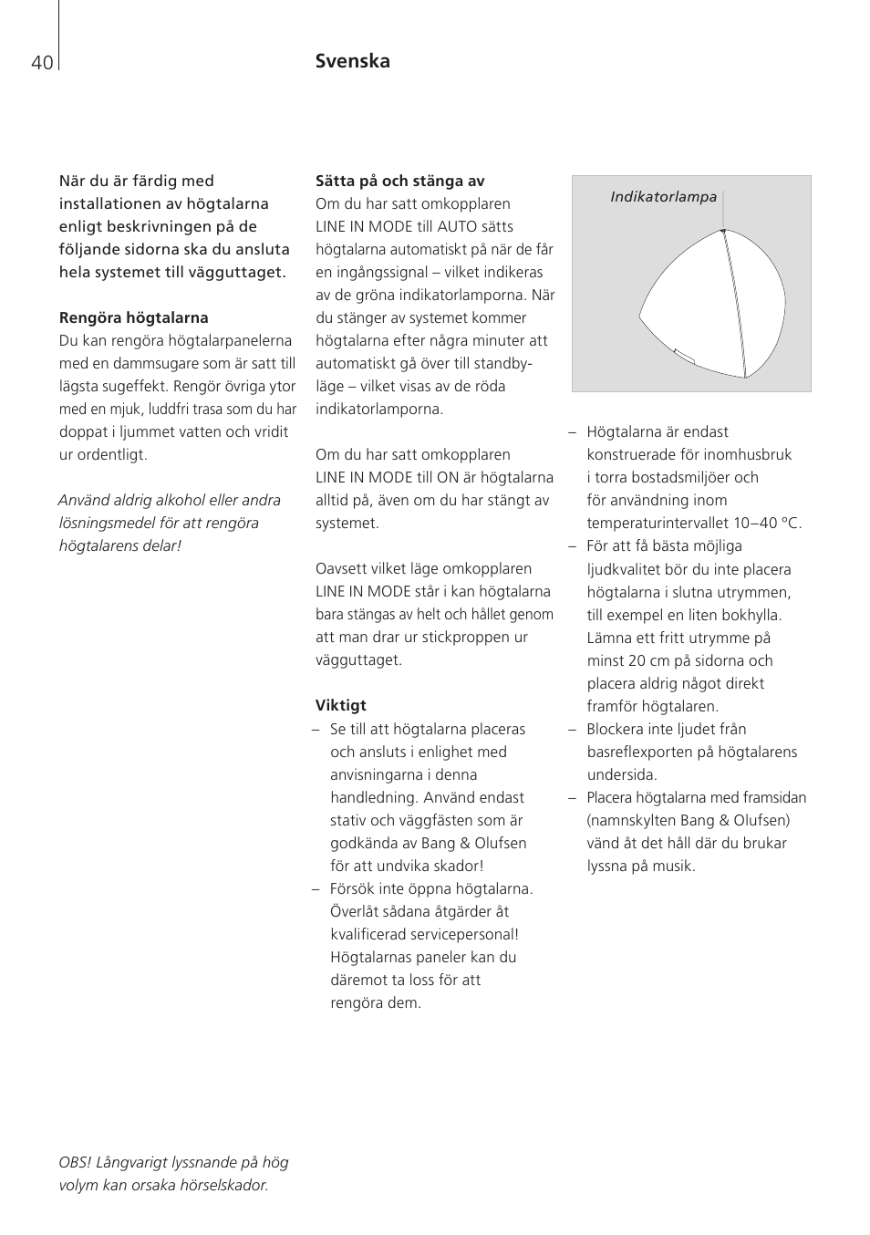 Svenska, Svenska (swedish) , 40 | Bang & Olufsen BeoLab 4 PC - User Guide User Manual | Page 40 / 76