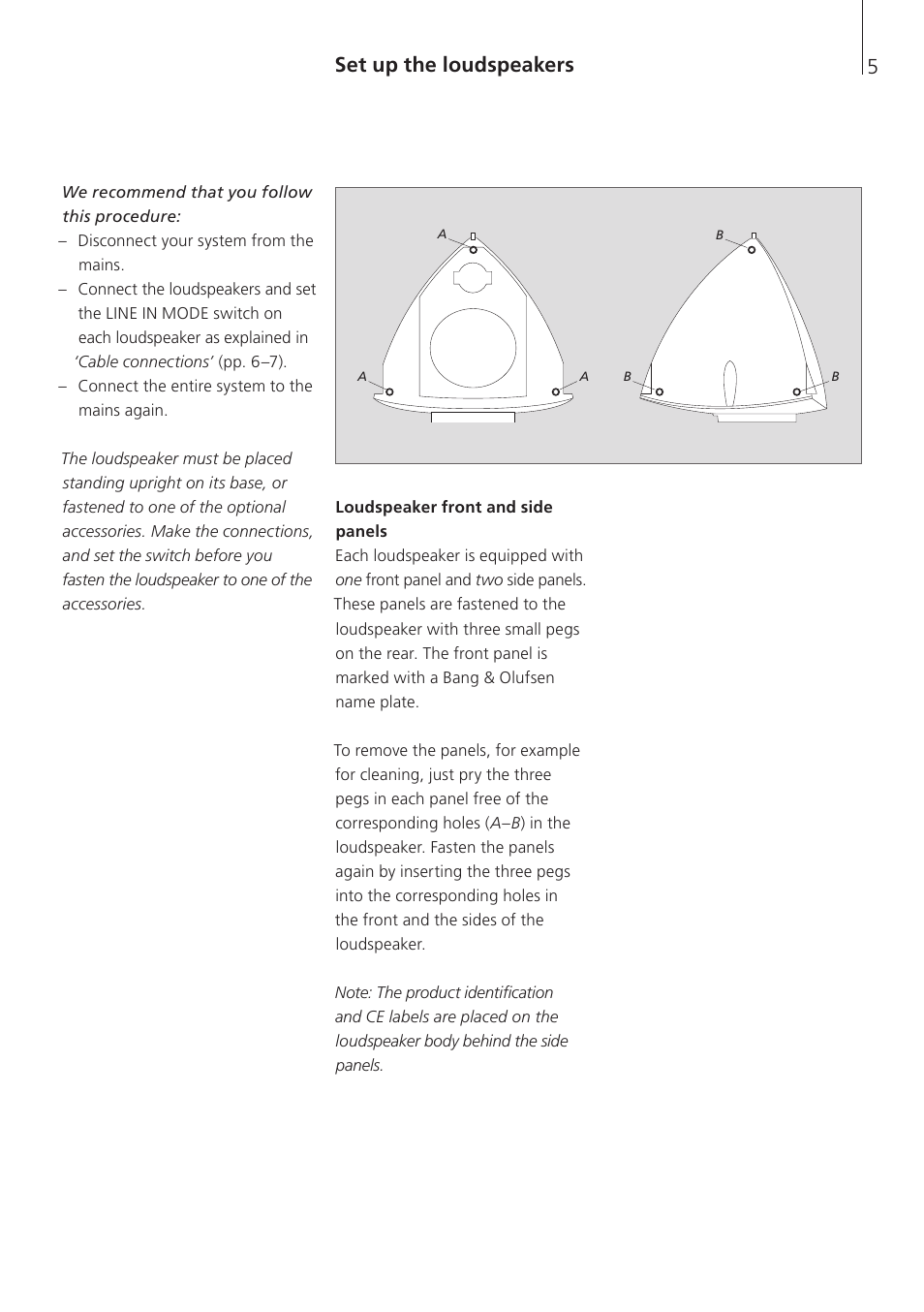 Set up the loudspeakers | Bang & Olufsen BeoLab 4 PC - User Guide User Manual | Page 5 / 76