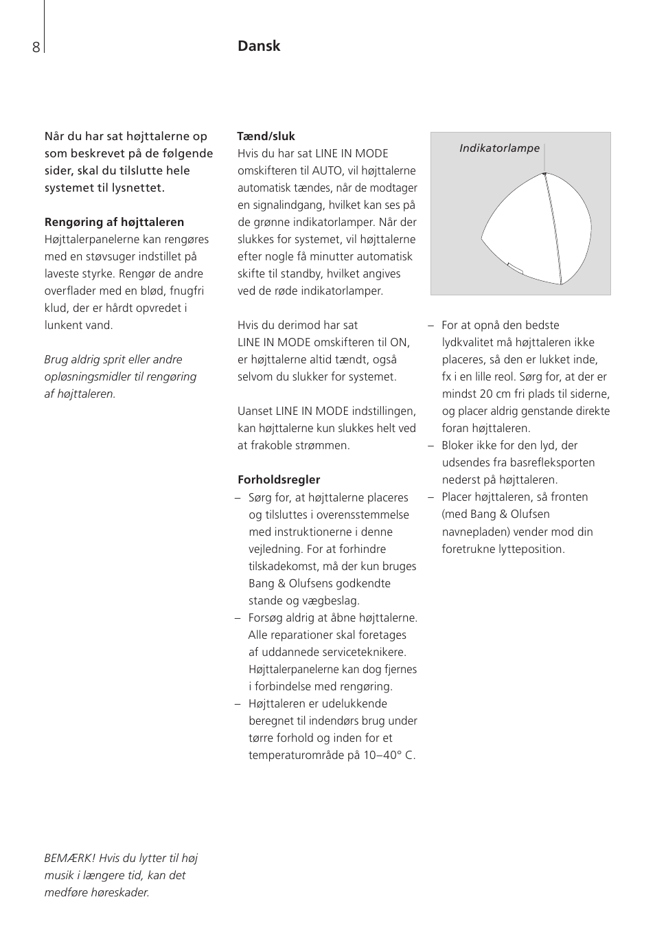 Dansk, Dansk (danish) , 8 | Bang & Olufsen BeoLab 4 PC - User Guide User Manual | Page 8 / 76