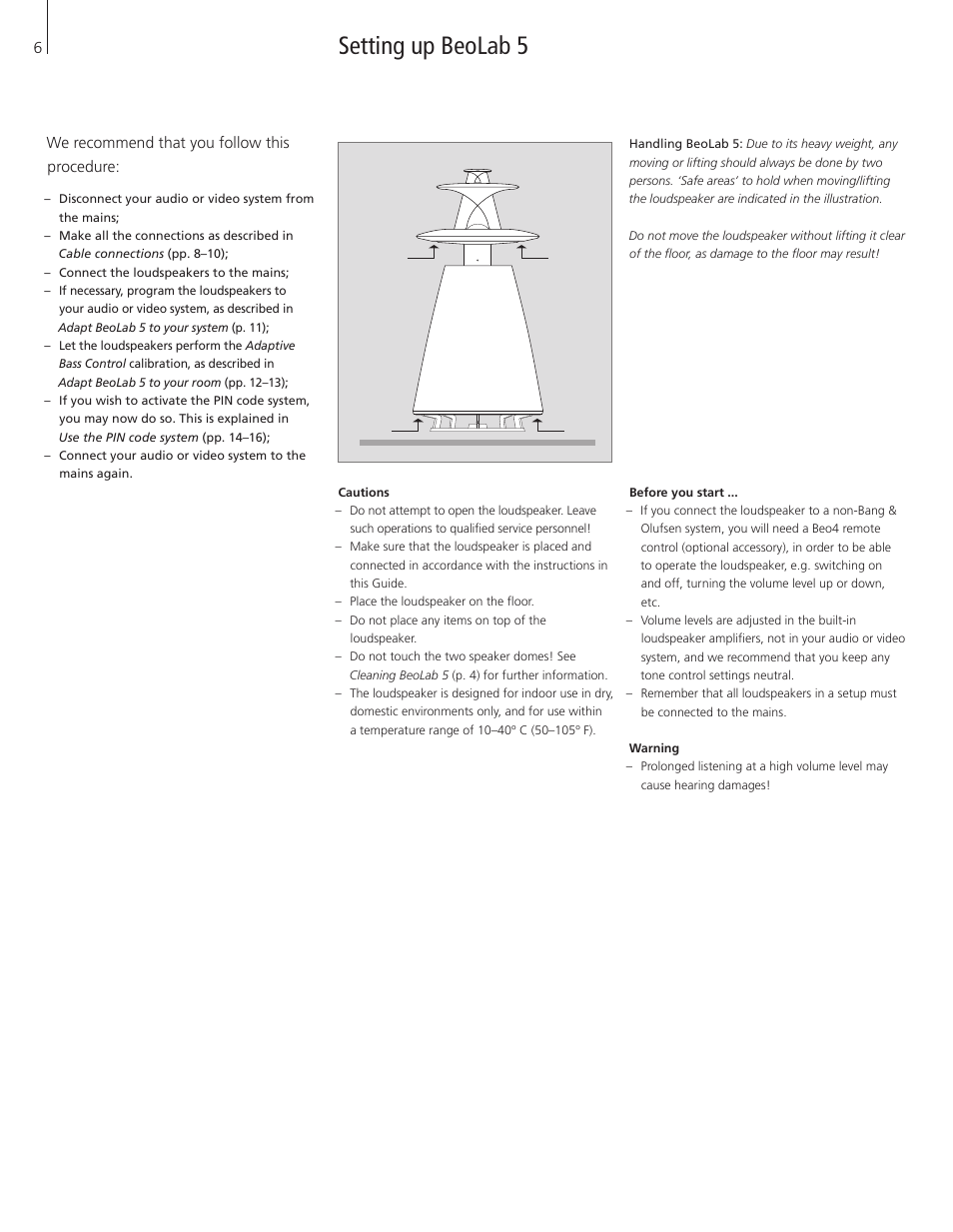 Setting up beolab 5 | Bang & Olufsen BeoLab 5 - User Guide User Manual | Page 6 / 20